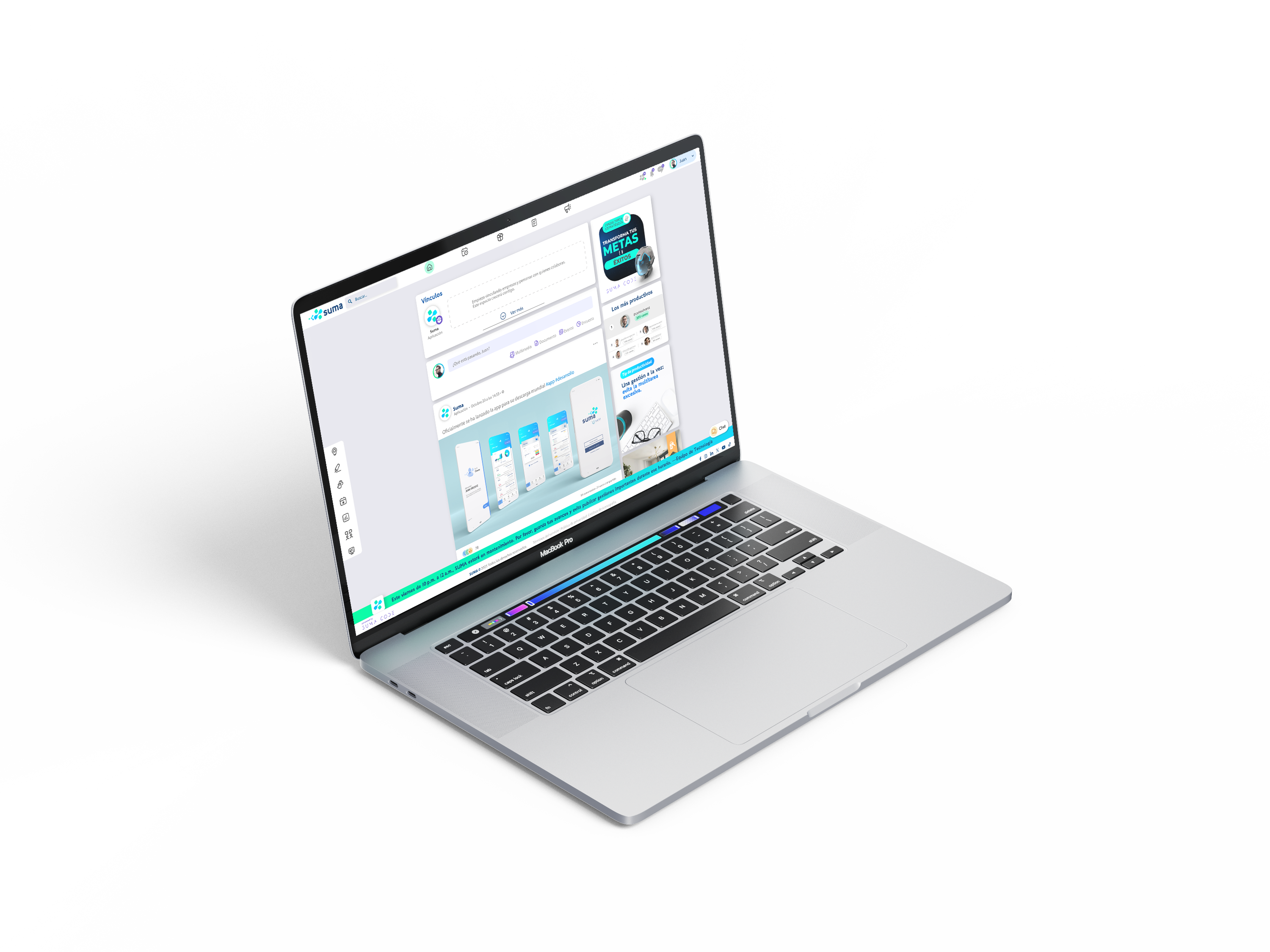 Laptop mostrando la interfaz del producto Suma